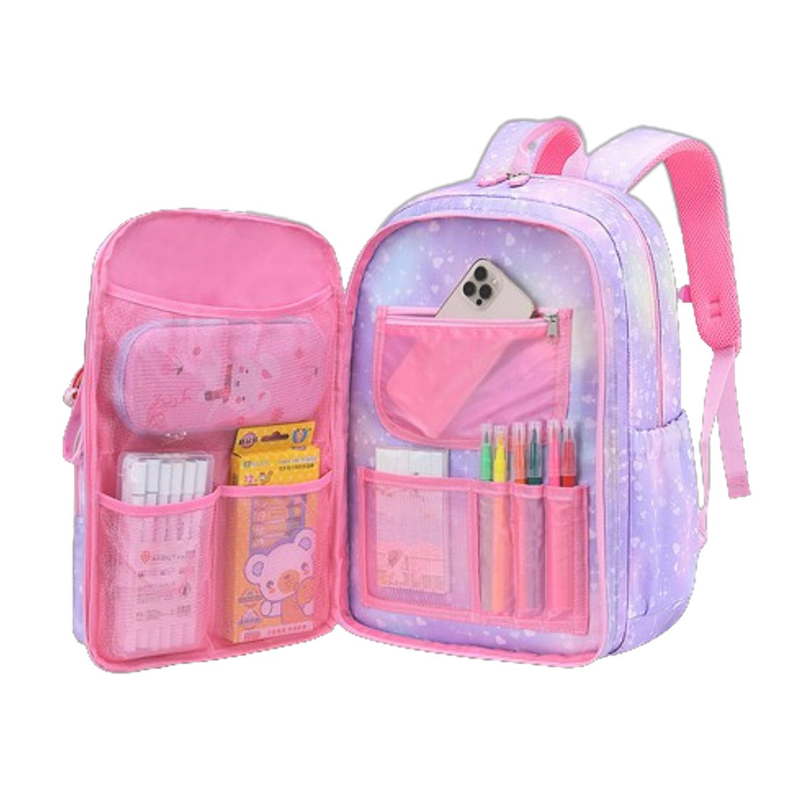 Kawaii Backpack Clear Pocket Front School Bag Casual - Temu
